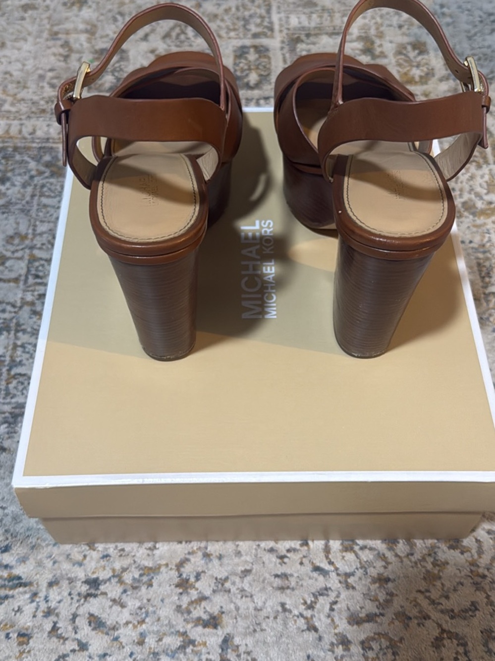 Michael Kors Brown Leather Cross-Strap Platform Sandals - Picture 5 of 6